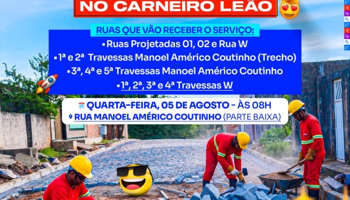 Prefeitura de Carpina dará ordem de serviço para pavimentação em paralelepípedo no bairro Carneiro Leão